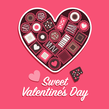 Sweet Valentine's Day card and social media post with heart shaped chocolates boxのイラスト素材