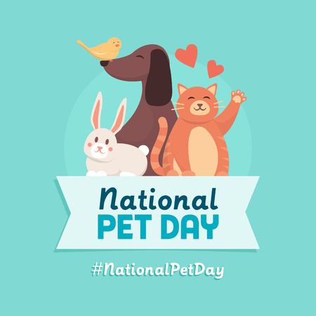 National pet day holiday social media post and card design with cute petsのイラスト素材
