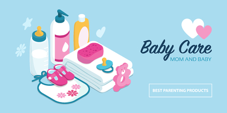 Baby care accessories and shower items, childhood and maternity conceptのイラスト素材