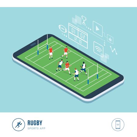 Professional sports competition: rugby players during a match, mobile appのイラスト素材