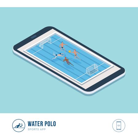 Professional sports competition: water polo players playing in the pool, mobile appのイラスト素材