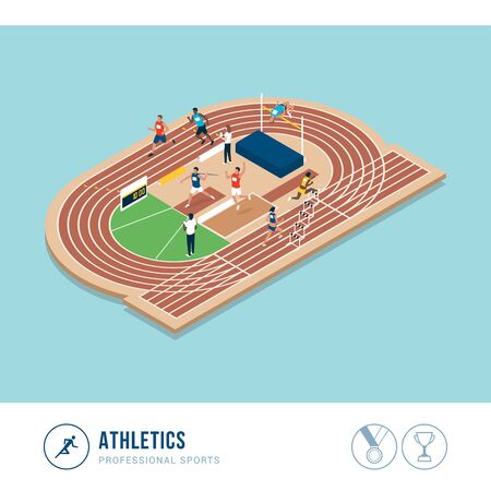 Professional sports competition: athletics, professional athletes performing togetherのイラスト素材