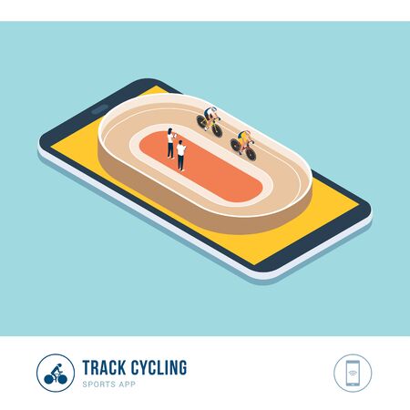 Professional sports competition: track cycling, cyclists riding a bicycle during a raceのイラスト素材