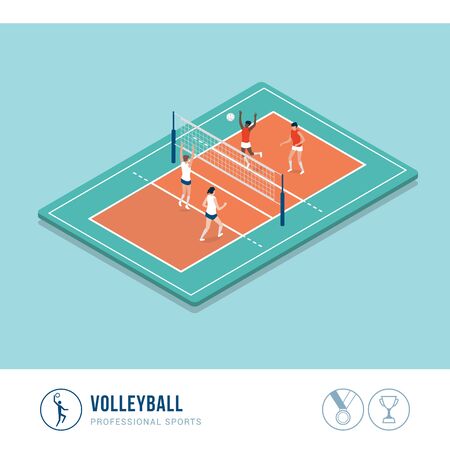 Professional sports competition: volleyball match with female playersのイラスト素材