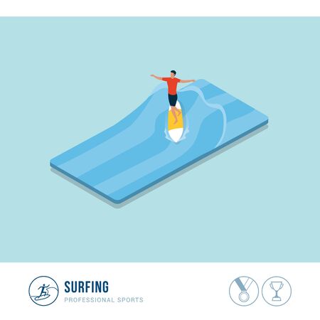 Professional sports competition: surfing, man riding a surfboardのイラスト素材