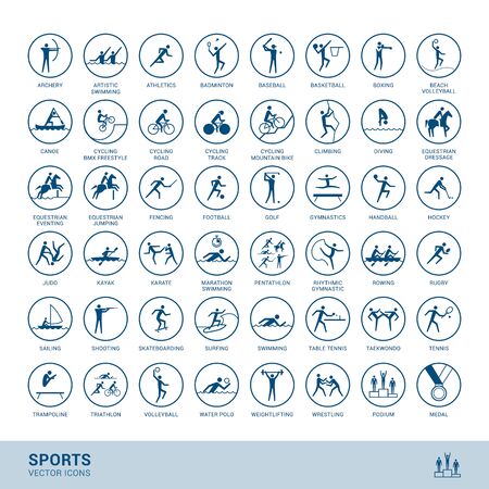 Sports disciplines icons  with vector stick figure symbolのイラスト素材