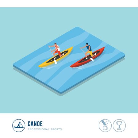 Professional sports competition: canoers paddling in a canoe raceのイラスト素材