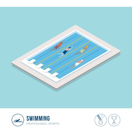 Professional sports competition: swimming, professional swimmers competition in a poolのイラスト素材