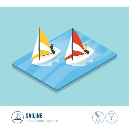 Professional sports competition: sailing boats in the seaのイラスト素材