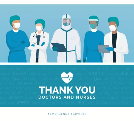 Thank you doctors and nurses working in the hospitals and fighting the coronavirusのイラスト素材