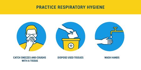 Practice respiratory hygiene using tissues to catch cough and washing hands, covid-19 preventionのイラスト素材