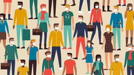 Crowd of people wearing a face mask to protect against coronavirus, covid-19 outbreak conceptのイラスト素材