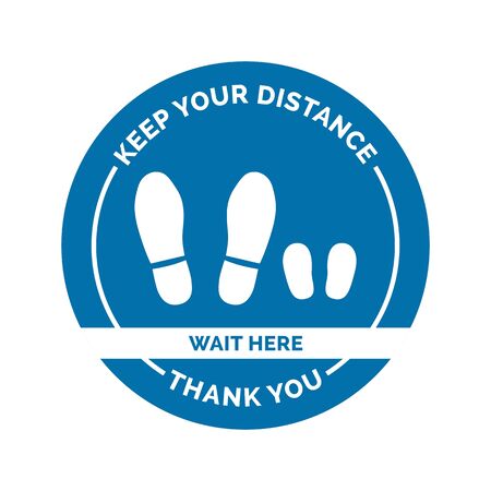 Social distancing and coronavirus covid-19 prevention: floor sticker sign with father and kid footprintsのイラスト素材
