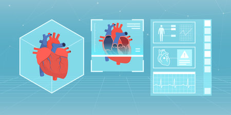 Patient's heart diagnosis and medical records in the metaverse virtual reality, innovative medicine conceptのイラスト素材
