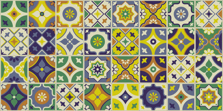 Colorful azulejos ceramic tiles background with floral decoration, interior design and decor concept, abstract backgroundのイラスト素材