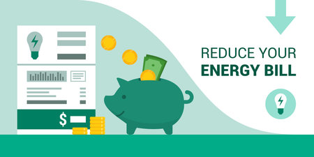 Save money on your electricity bill, piggy bank and utility billのイラスト素材