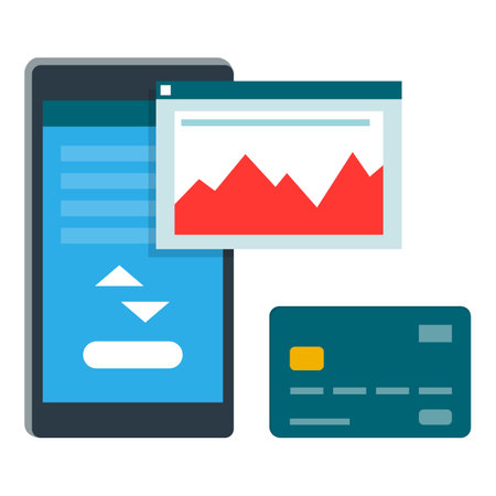 Financial app on smartphone and credit card, online banking and investments conceptのイラスト素材