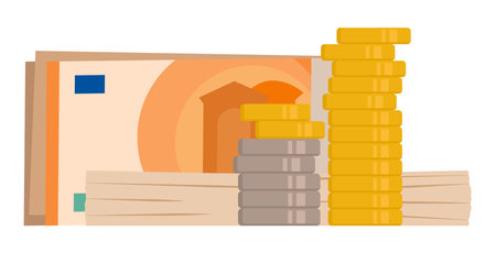 Euro currency coins and banknotes isolated, finance and economy conceptのイラスト素材