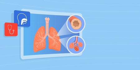 Human lungs examination on a virtual interactive screen: healthcare and technology conceptのイラスト素材