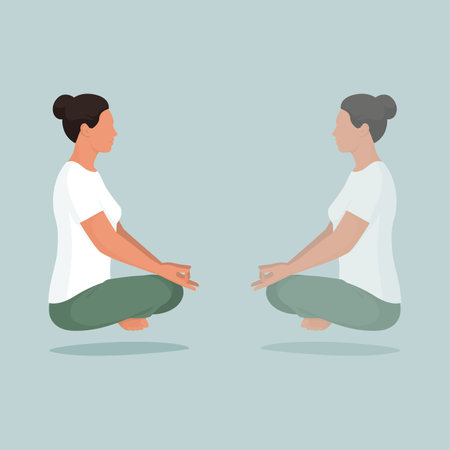 Woman practicing meditation and finding her true self, spirituality and self-awareness concepyのイラスト素材