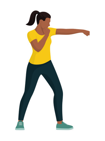 Confident strong woman giving a punch, fight and self-defense concept, isolatedのイラスト素材