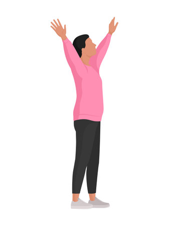 Happy woman standing with raised arms, freedom and celebration conceptのイラスト素材