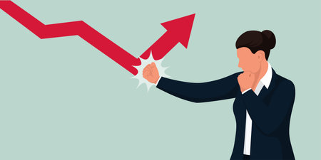 Corporate businesswoman punching an arrow in a financial chart and pushing the trend upのイラスト素材