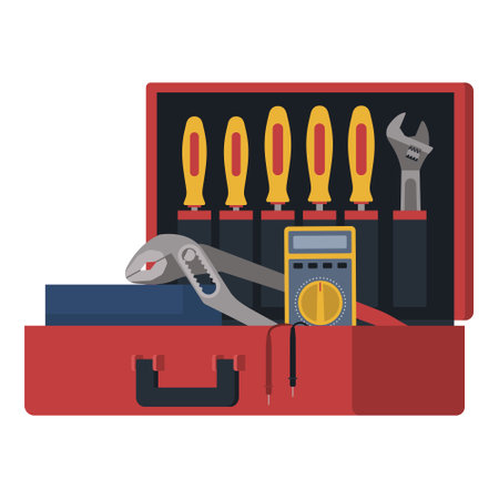 Electrician and repairman toolbox with work equipment, professional service concept, isolatedのイラスト素材