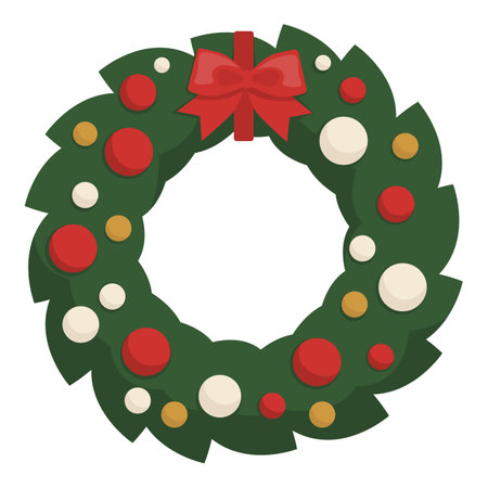 Ornamental Christmas wreath with ribbon, holidays and celebration conceptのイラスト素材