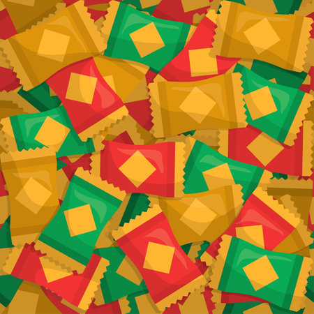 Colorful wrapped candies seamless pattern background, celebrations and food conceptのイラスト素材