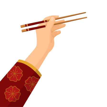 Asian female hand holding chopsticks, traditional cuisine and culture concept, isolatedのイラスト素材