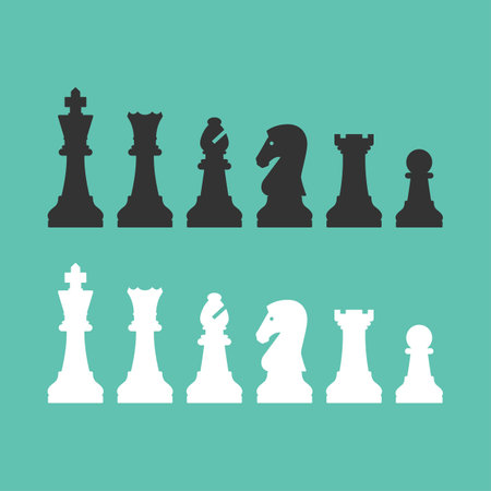 Set of chess pieces standing in line, isolated: chess game, strategy and board games conceptのイラスト素材