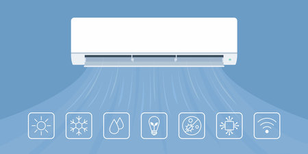 AC air conditioning split system indoor unit and icons setのイラスト素材