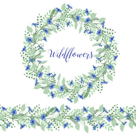 The wreath of cornflowers flowers on a white background. Decor element. Sweetheart card.のイラスト素材