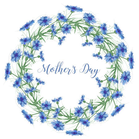 The wreath of cornflowers flowers on a white background. Decor element. Sweetheart card.のイラスト素材