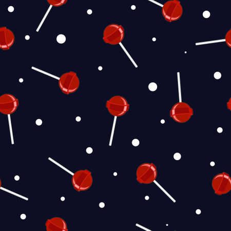 Red lollipop on a blue background seamless patternのイラスト素材