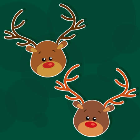 Cartoon Christmas deers on a green background.のイラスト素材