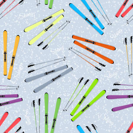 Seamless background with mountain skiing and sticks. Pattern. Let's go skiing.のイラスト素材