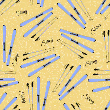 Seamless background with mountain skiing and sticks. Pattern. Let's go skiing.のイラスト素材