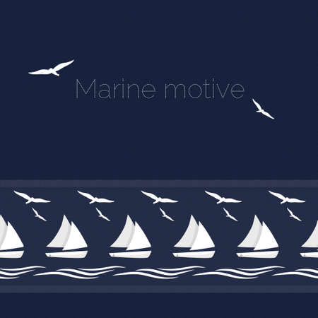 Ornament of sailboats, seagulls and waves.のイラスト素材