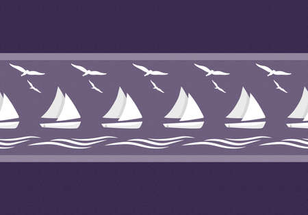 Ornament of sailboats, seagulls and waves.のイラスト素材