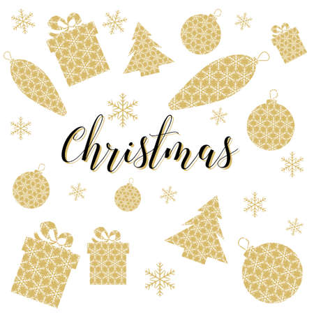 Stylized gold Christmas toys.のイラスト素材