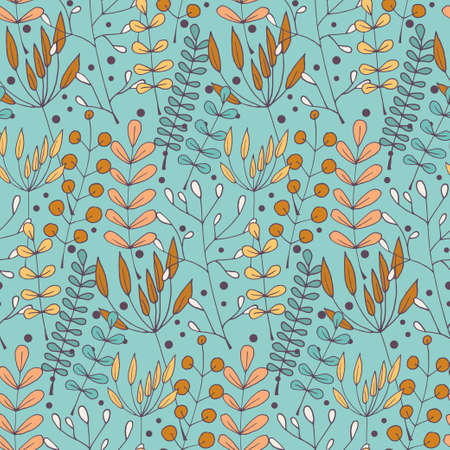 Seamless background with hand-drawn herbs of different colors. Pattern.のイラスト素材