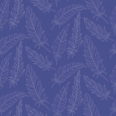 Seamless background vintage carved feathers. Pattern. White feathers on a colored background.のイラスト素材