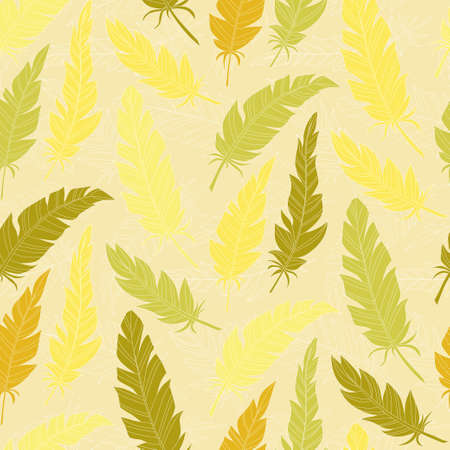 Seamless background of vintage colored feathers. Pattern.のイラスト素材
