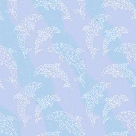 Seamless background, decorated with dolphins from polygons. Pattern.のイラスト素材