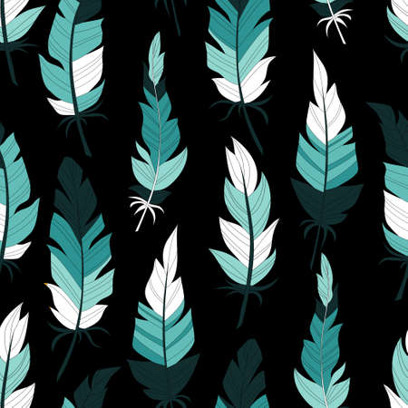 Seamless background vintage of colored feathers. Pattern.のイラスト素材
