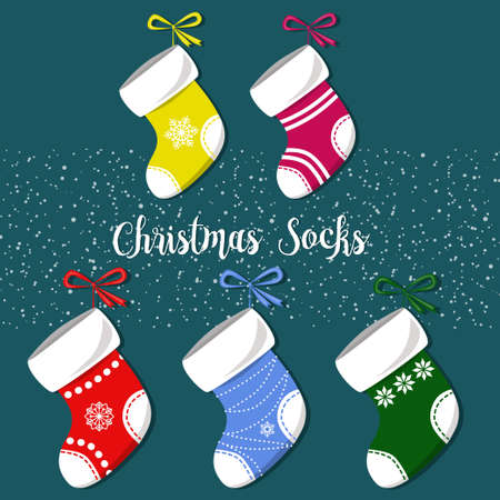 Cute Christmas Socks set - vector holidays Illustration.のイラスト素材