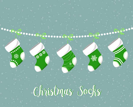Cute Christmas Socks set - vector holidays Illustration.のイラスト素材