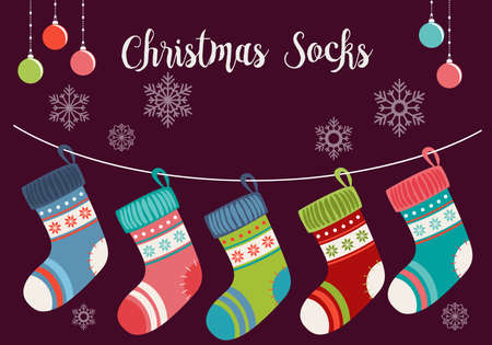Cute Christmas Socks set - vector holidays Illustration.のイラスト素材